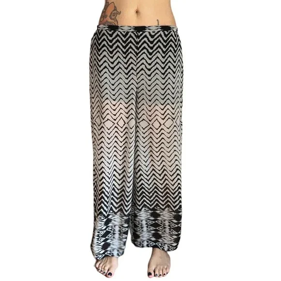 Sans Souci Anthropologie Wide Leg Sheer Pants With Shorts Size S Black White - Picture 3 of 10